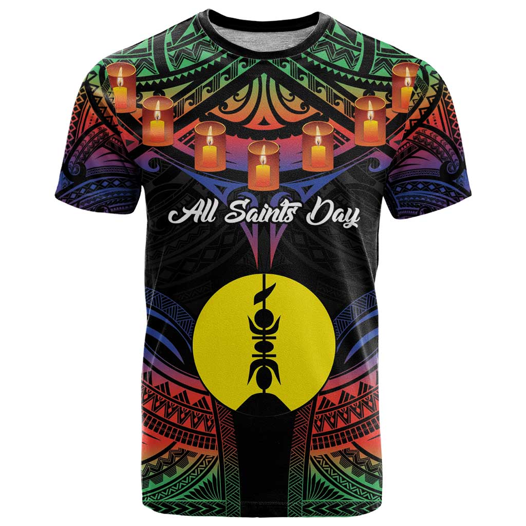 Personalised New Caledonia All Saints Day T Shirt Candle Light with Polynesian Style LT9 Black - Polynesian Pride