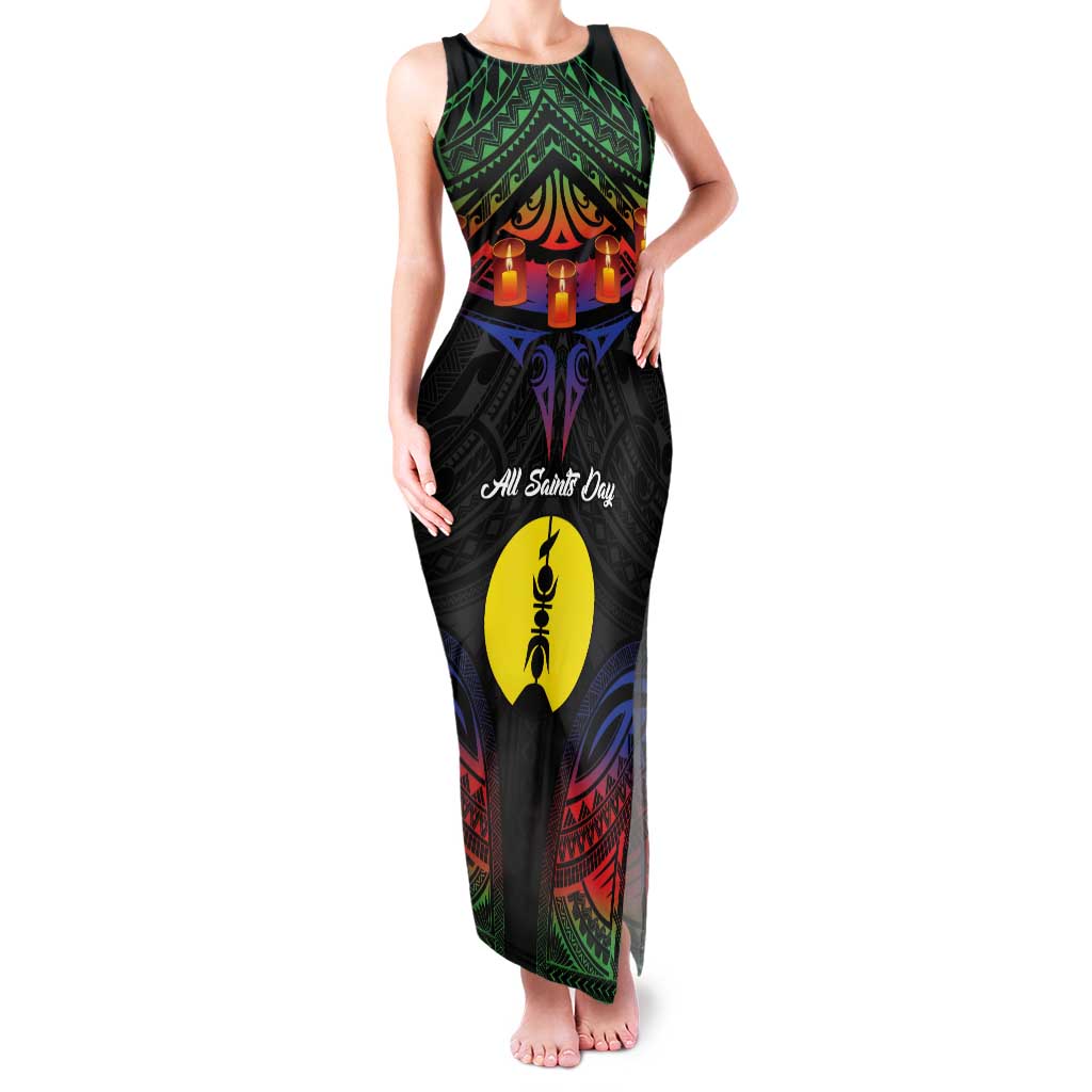 Personalised New Caledonia All Saints Day Tank Maxi Dress Candle Light with Polynesian Style LT9 Women Black - Polynesian Pride
