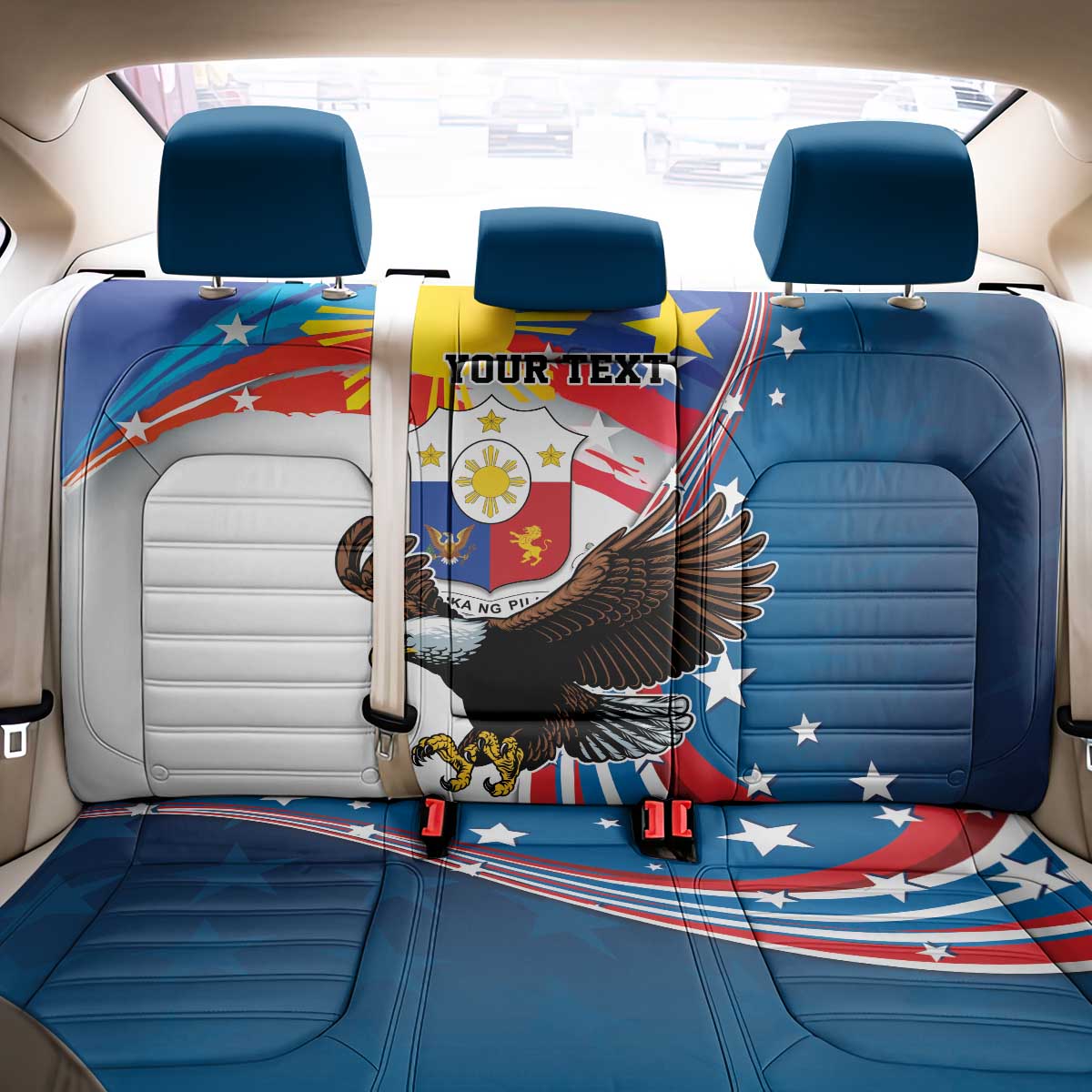 Personalized Filipino-American Back Car Seat Cover The Eight-Rayed Sun with Bald Eagle LT9 - Polynesian Pride