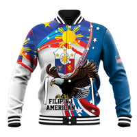 Personalized Filipino-American Baseball Jacket The Eight-Rayed Sun with Bald Eagle LT9 Unisex Blue - Polynesian Pride