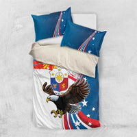 Personalized Filipino-American Bedding Set The Eight-Rayed Sun with Bald Eagle LT9 US Twin 172cm x 218cm Blue - Polynesian Pride