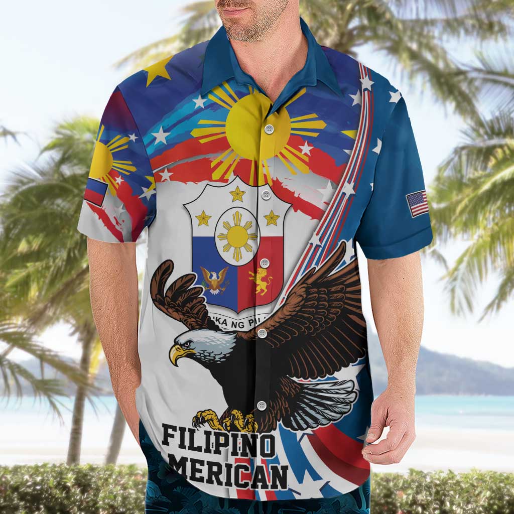 Personalized Filipino-American Hawaiian Shirt The Eight-Rayed Sun with Bald Eagle LT9 - Polynesian Pride
