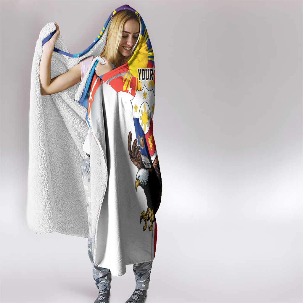 Personalized Filipino-American Hooded Blanket The Eight-Rayed Sun with Bald Eagle LT9 - Polynesian Pride