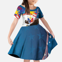 Personalized Filipino-American Kid Short Sleeve Dress The Eight-Rayed Sun with Bald Eagle LT9 KID Blue - Polynesian Pride