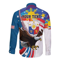 Personalized Filipino-American Long Sleeve Button Shirt The Eight-Rayed Sun with Bald Eagle LT9 - Polynesian Pride