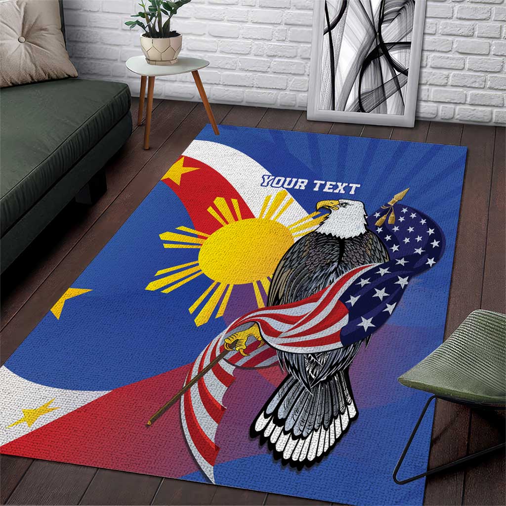 Personalized Filipino-American Area Rug Philippines Coat Of Arms with Bald Eagle LT9 White - Polynesian Pride