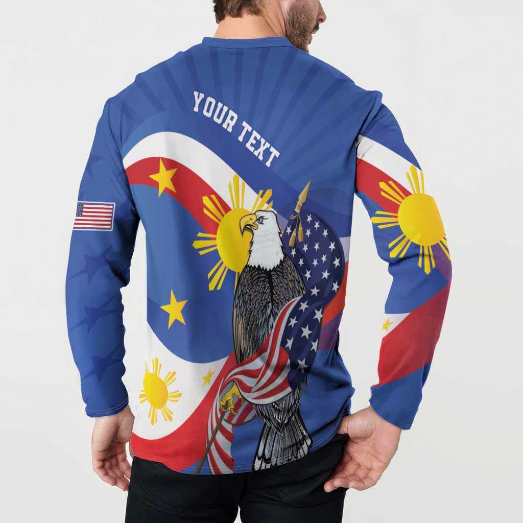 Personalized Filipino-American Button Sweatshirt Philippines Coat Of Arms with Bald Eagle LT9 - Polynesian Pride