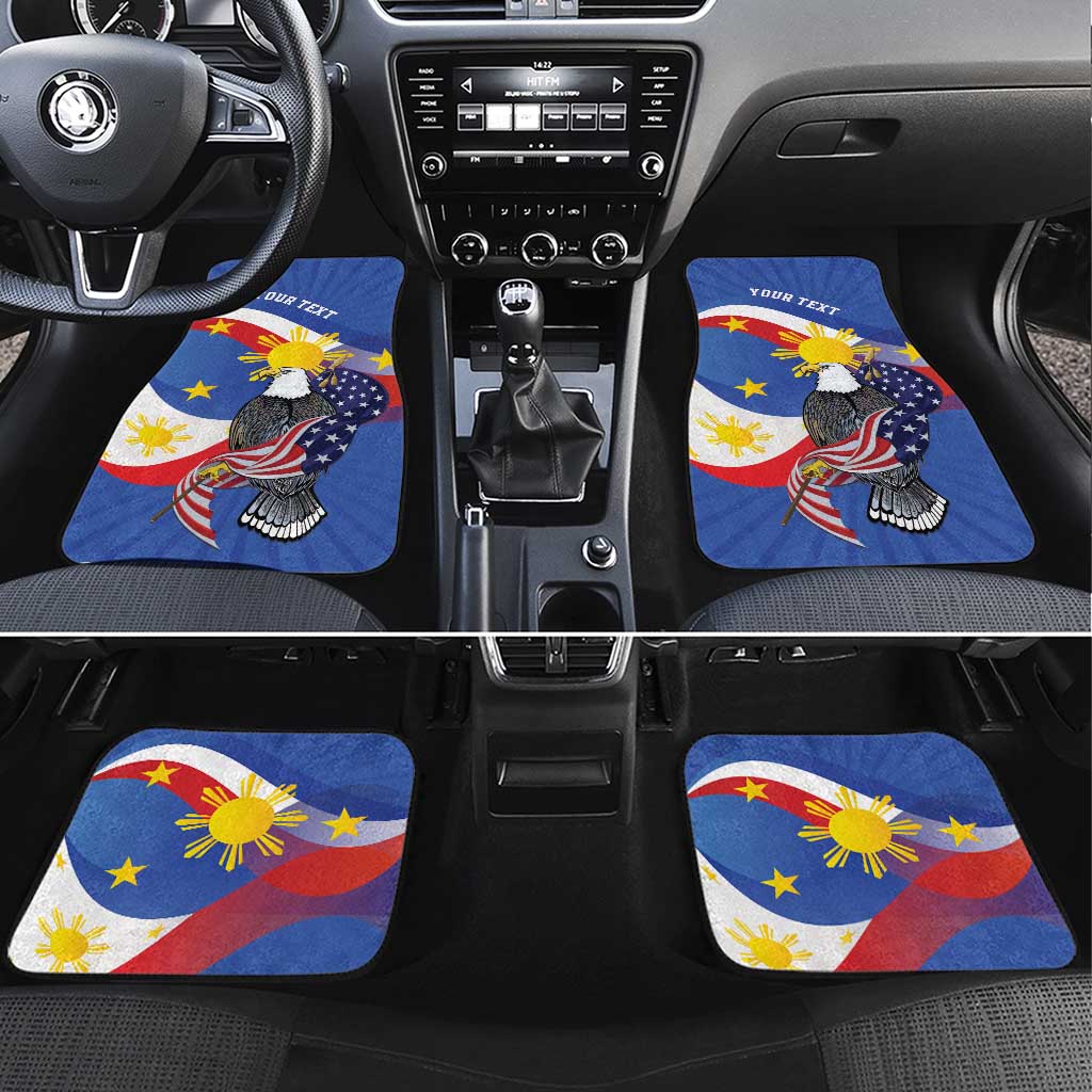 Personalized Filipino-American Car Mats Philippines Coat Of Arms with Bald Eagle LT9 Set 4pcs White - Polynesian Pride