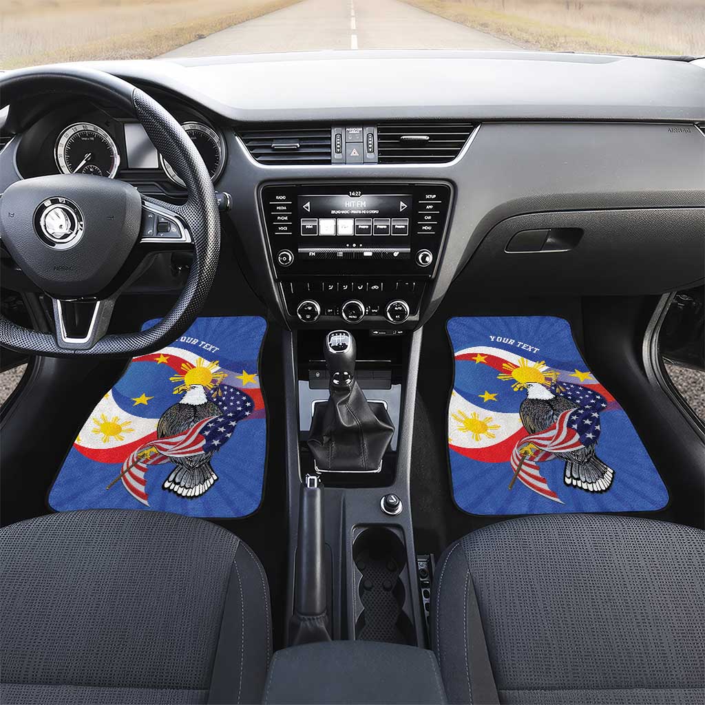 Personalized Filipino-American Car Mats Philippines Coat Of Arms with Bald Eagle LT9 Set 2pcs - Front White - Polynesian Pride