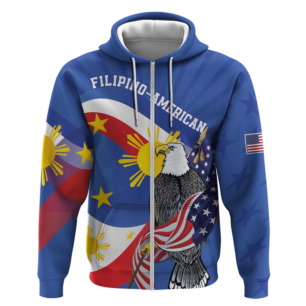Personalized Filipino-American Hoodie Philippines Coat Of Arms with Bald Eagle LT9 Zip Hoodie White - Polynesian Pride