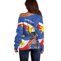 Personalized Filipino-American Off Shoulder Sweater Philippines Coat Of Arms with Bald Eagle LT9 - Polynesian Pride