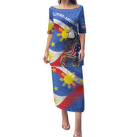 Personalized Filipino-American Puletasi Philippines Coat Of Arms with Bald Eagle LT9 Long Dress White - Polynesian Pride
