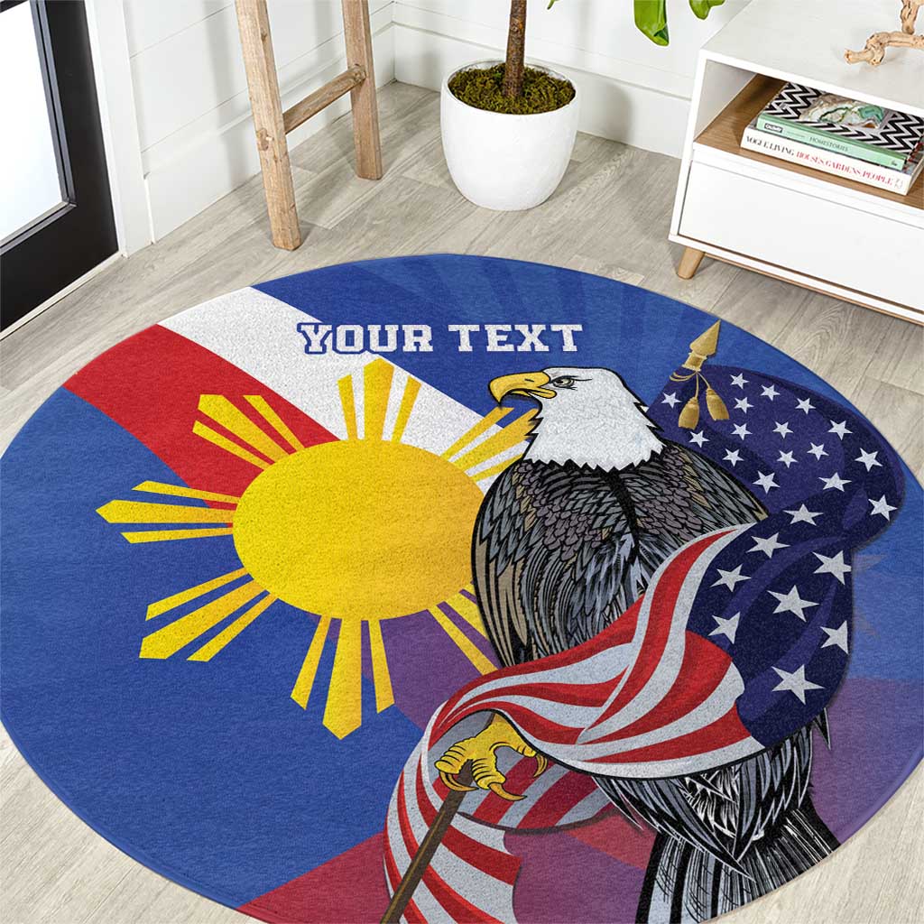 Personalized Filipino-American Round Carpet Philippines Coat Of Arms with Bald Eagle LT9 White - Polynesian Pride