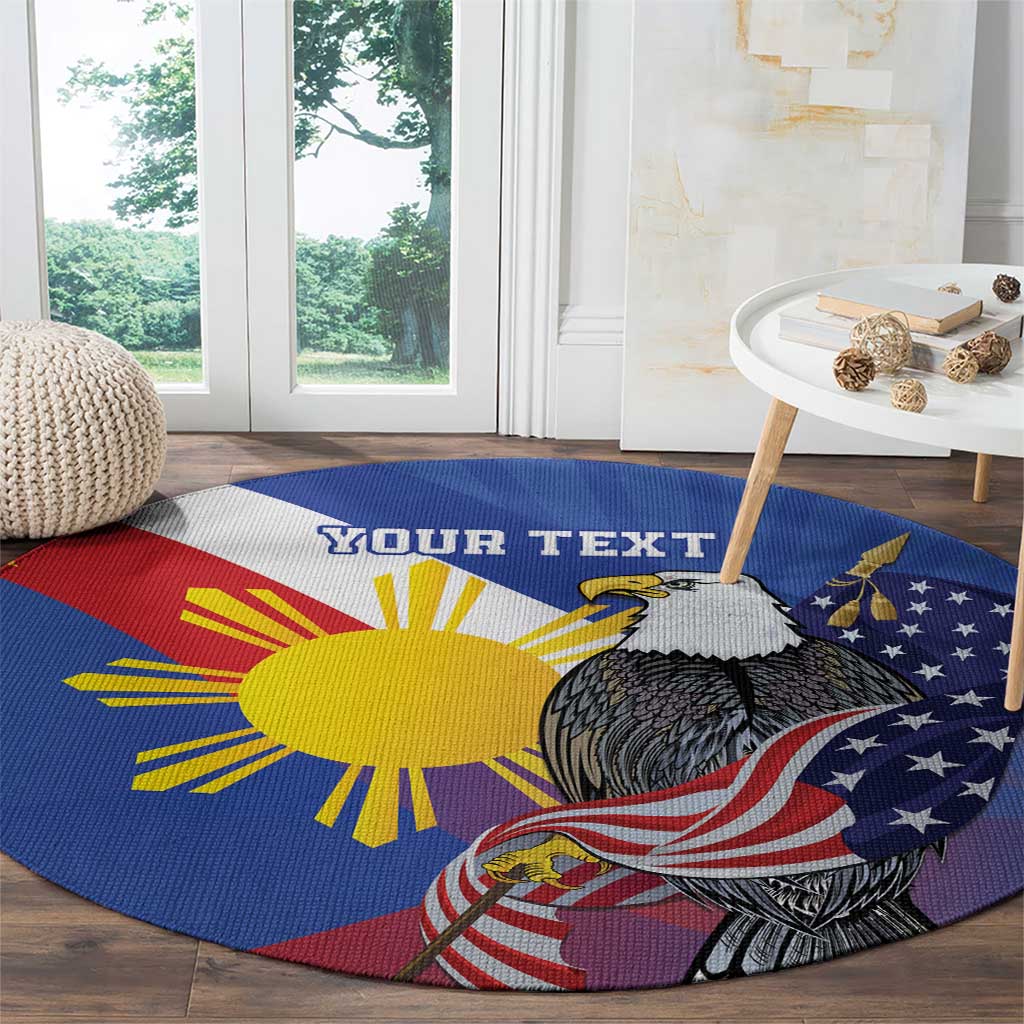 Personalized Filipino-American Round Carpet Philippines Coat Of Arms with Bald Eagle LT9 - Polynesian Pride