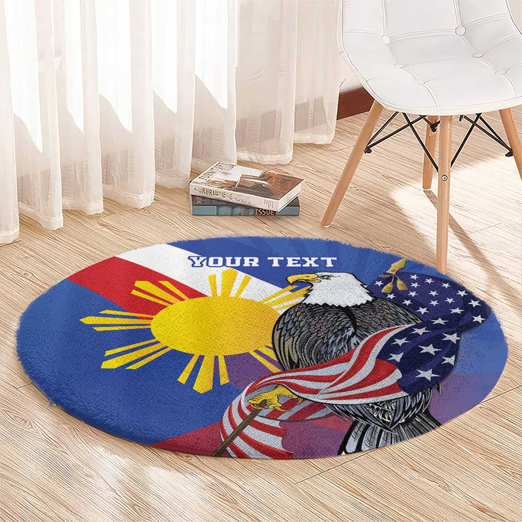 Personalized Filipino-American Round Carpet Philippines Coat Of Arms with Bald Eagle LT9 - Polynesian Pride