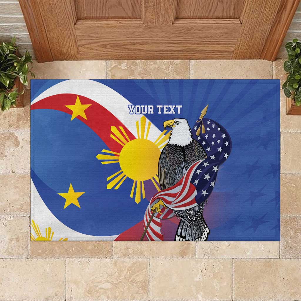Personalized Filipino-American Rubber Doormat Philippines Coat Of Arms with Bald Eagle LT9 White - Polynesian Pride