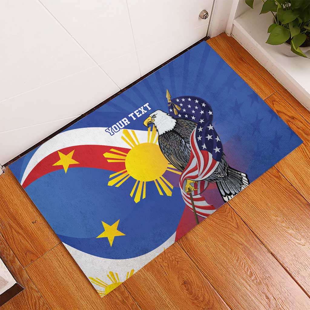 Personalized Filipino-American Rubber Doormat Philippines Coat Of Arms with Bald Eagle LT9 - Polynesian Pride