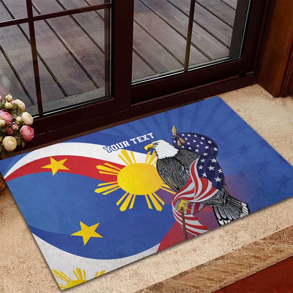 Personalized Filipino-American Rubber Doormat Philippines Coat Of Arms with Bald Eagle LT9 - Polynesian Pride
