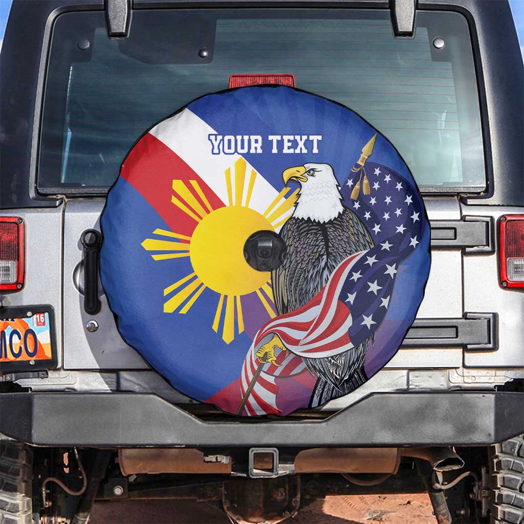 Personalized Filipino-American Spare Tire Cover Philippines Coat Of Arms with Bald Eagle