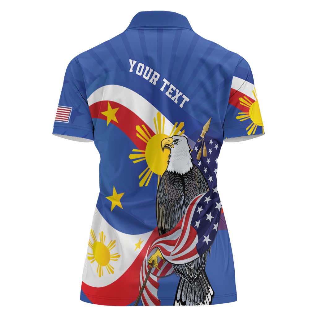 Personalized Filipino-American Women Polo Shirt Philippines Coat Of Arms with Bald Eagle LT9 - Polynesian Pride