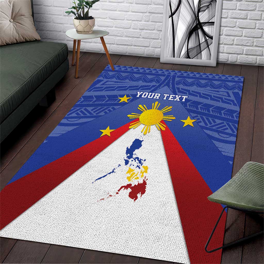 Personalized Pilipinas Eight-Rayed Sun Area Rug Philippines Map With Polynesian Style