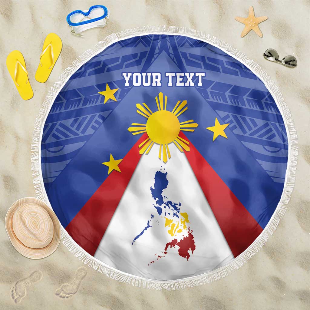 Personalized Pilipinas Eight-Rayed Sun Beach Blanket Philippines Map With Polynesian Style LT9 One Size 150cm Blue - Polynesian Pride