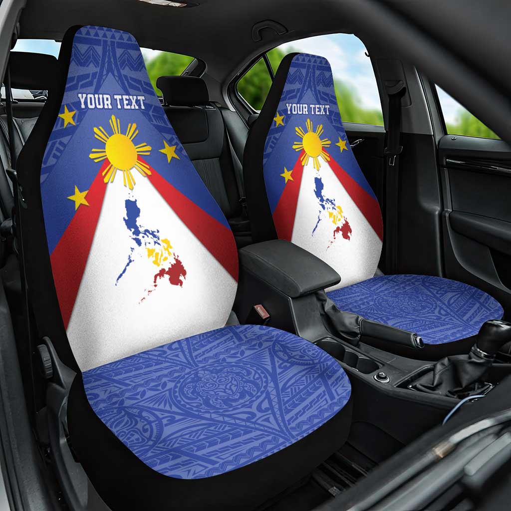 Personalized Pilipinas Eight-Rayed Sun Car Seat Cover Philippines Map With Polynesian Style LT9 One Size Blue - Polynesian Pride