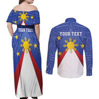 Personalized Pilipinas Eight-Rayed Sun Couples Matching Off Shoulder Maxi Dress and Long Sleeve Button Shirt Philippines Map With Polynesian Style LT9 - Polynesian Pride