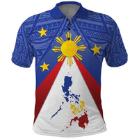 Personalized Pilipinas Eight-Rayed Sun Polo Shirt Philippines Map With Polynesian Style LT9 Blue - Polynesian Pride