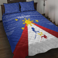 Personalized Pilipinas Eight-Rayed Sun Quilt Bed Set Philippines Map With Polynesian Style LT9 Blue - Polynesian Pride