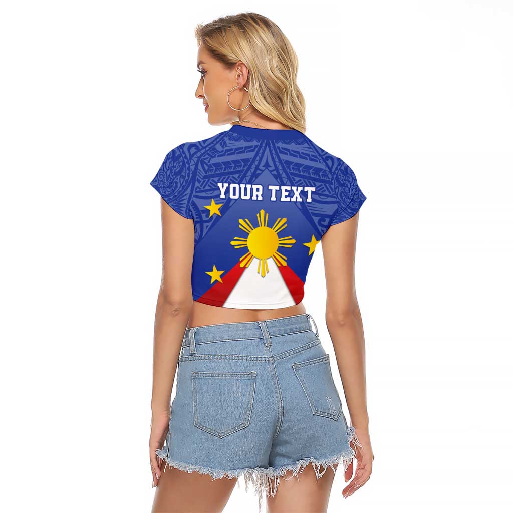 Personalized Pilipinas Eight-Rayed Sun Raglan Cropped T Shirt Philippines Map With Polynesian Style LT9 - Polynesian Pride