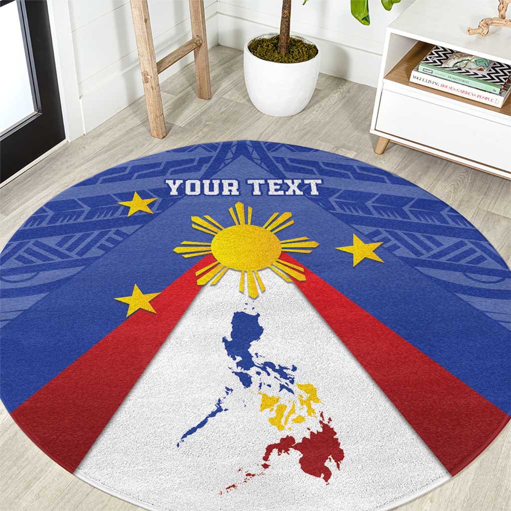 Personalized Pilipinas Eight-Rayed Sun Round Carpet Philippines Map With Polynesian Style LT9 Blue - Polynesian Pride