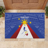 Personalized Pilipinas Eight-Rayed Sun Rubber Doormat Philippines Map With Polynesian Style LT9 Blue - Polynesian Pride