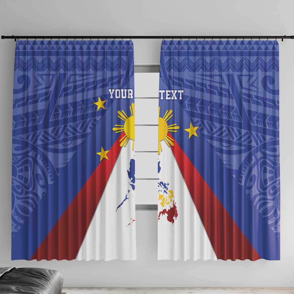 Personalized Pilipinas Eight-Rayed Sun Window Curtain Philippines Map With Polynesian Style LT9 With Hooks Blue - Polynesian Pride