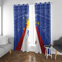 Personalized Pilipinas Eight-Rayed Sun Window Curtain Philippines Map With Polynesian Style LT9 With Grommets Blue - Polynesian Pride