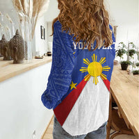 Personalized Pilipinas Eight-Rayed Sun Women Casual Shirt Philippines Map With Polynesian Style LT9 - Polynesian Pride