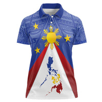 Personalized Pilipinas Eight-Rayed Sun Women Polo Shirt Philippines Map With Polynesian Style LT9 Female Blue - Polynesian Pride