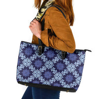 Palaka Hawaiian Quilt Seamless Pattern Leather Tote Bag LT9 Blue - Polynesian Pride