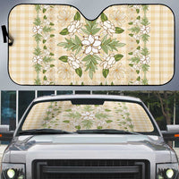Squares Maile Leaf Auto Sun Shade Beige Palaka Hawaiian Quilt Pattern LT9 Beige - Polynesian Pride