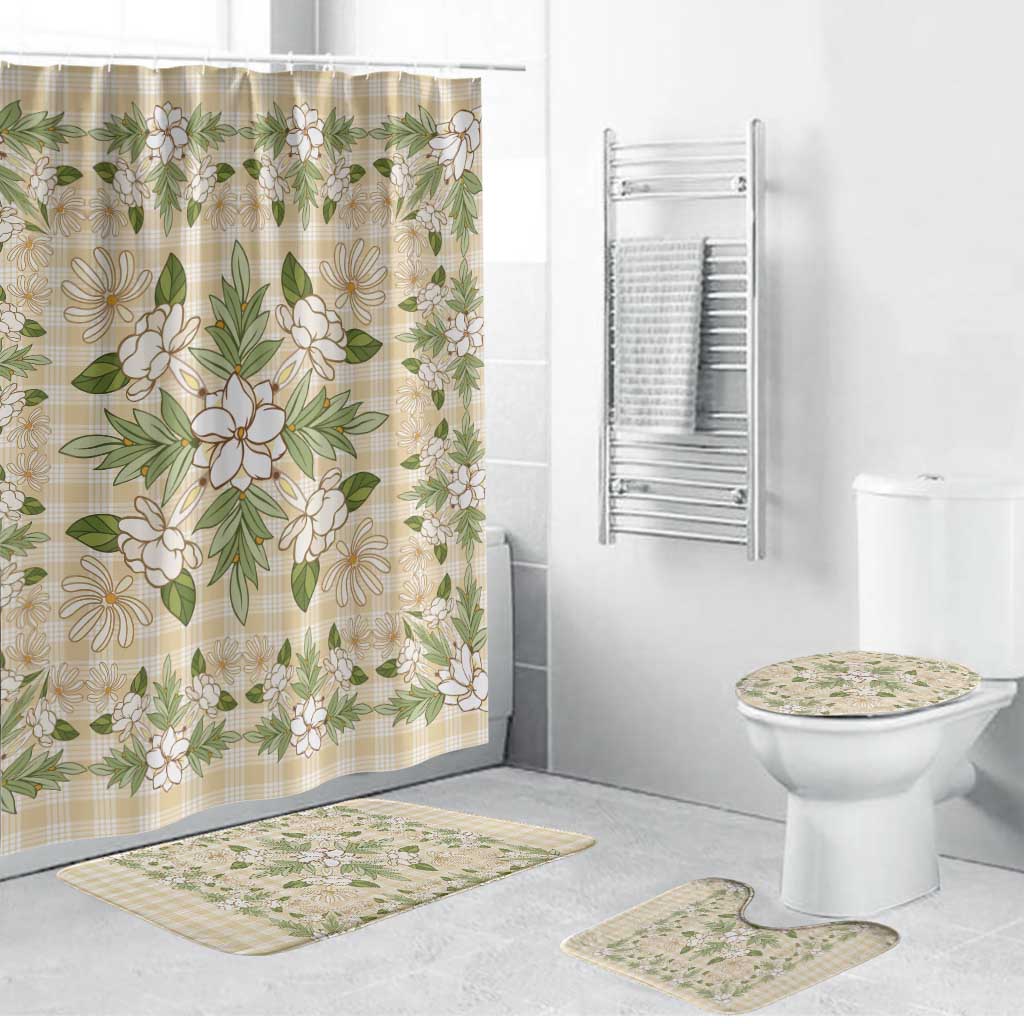 Squares Maile Leaf Bathroom Set Beige Palaka Hawaiian Quilt Pattern LT9 Bathroom Set (4 pcs) Beige - Polynesian Pride