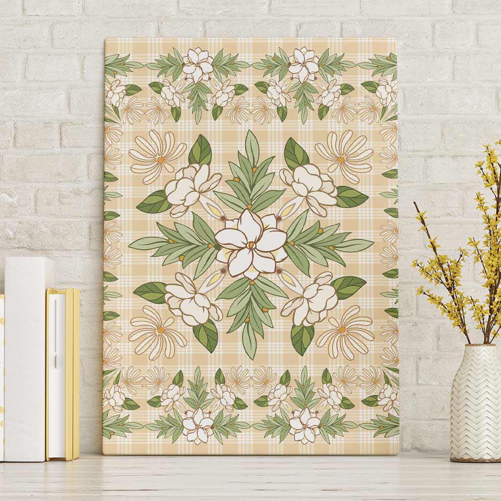 Squares Maile Leaf Canvas Wall Art Beige Palaka Hawaiian Quilt Pattern LT9 Without Frame Beige - Polynesian Pride