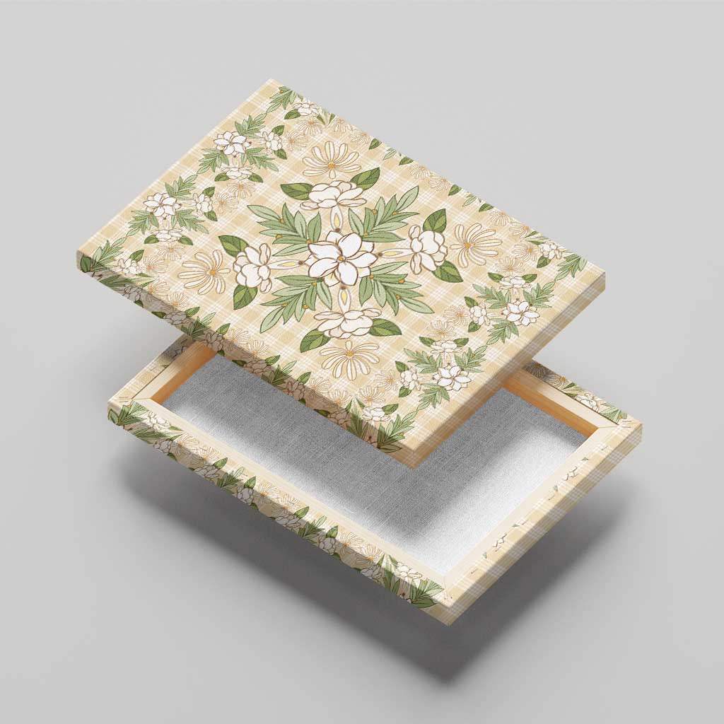 Squares Maile Leaf Canvas Wall Art Beige Palaka Hawaiian Quilt Pattern LT9 - Polynesian Pride