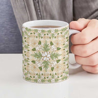 Squares Maile Leaf Ceramic Mug Beige Palaka Hawaiian Quilt Pattern LT9 - Polynesian Pride