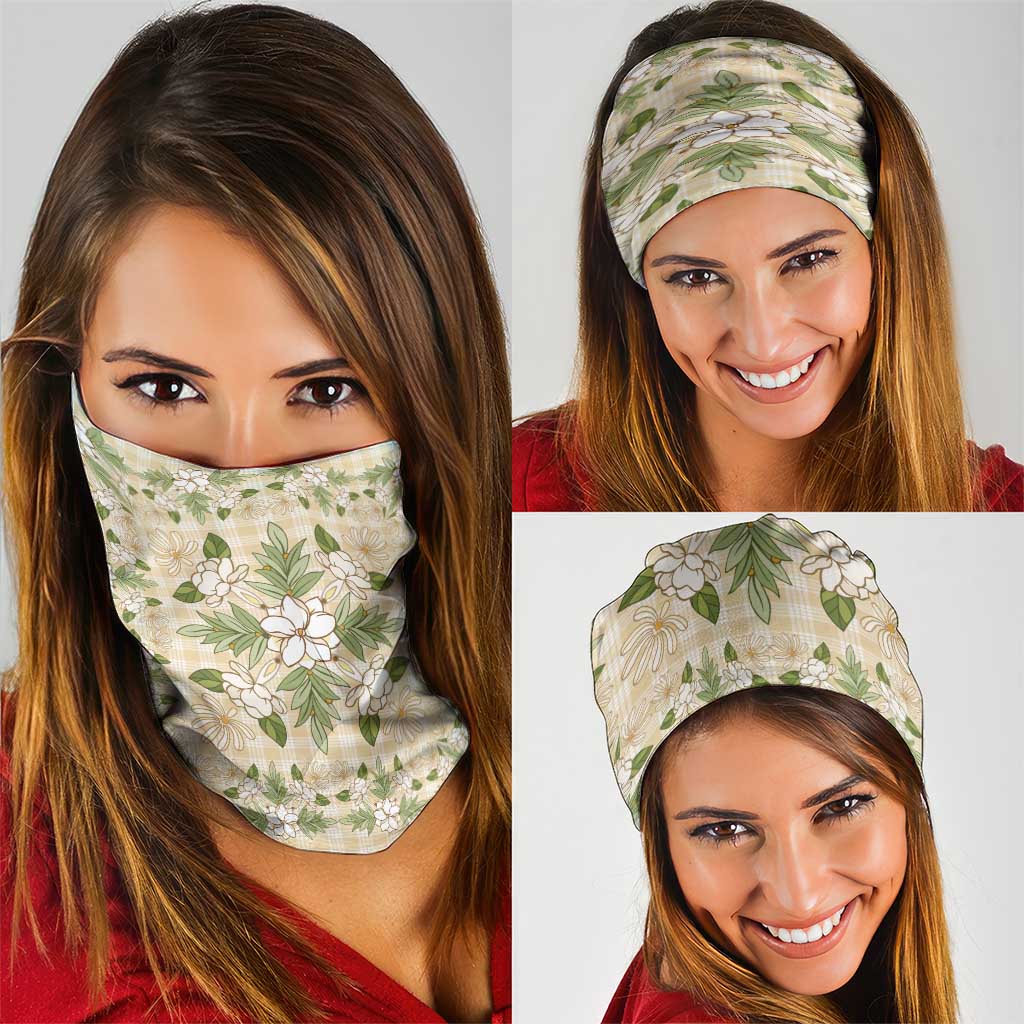 Squares Maile Leaf Neck Gaiter Beige Palaka Hawaiian Quilt Pattern LT9 - Polynesian Pride