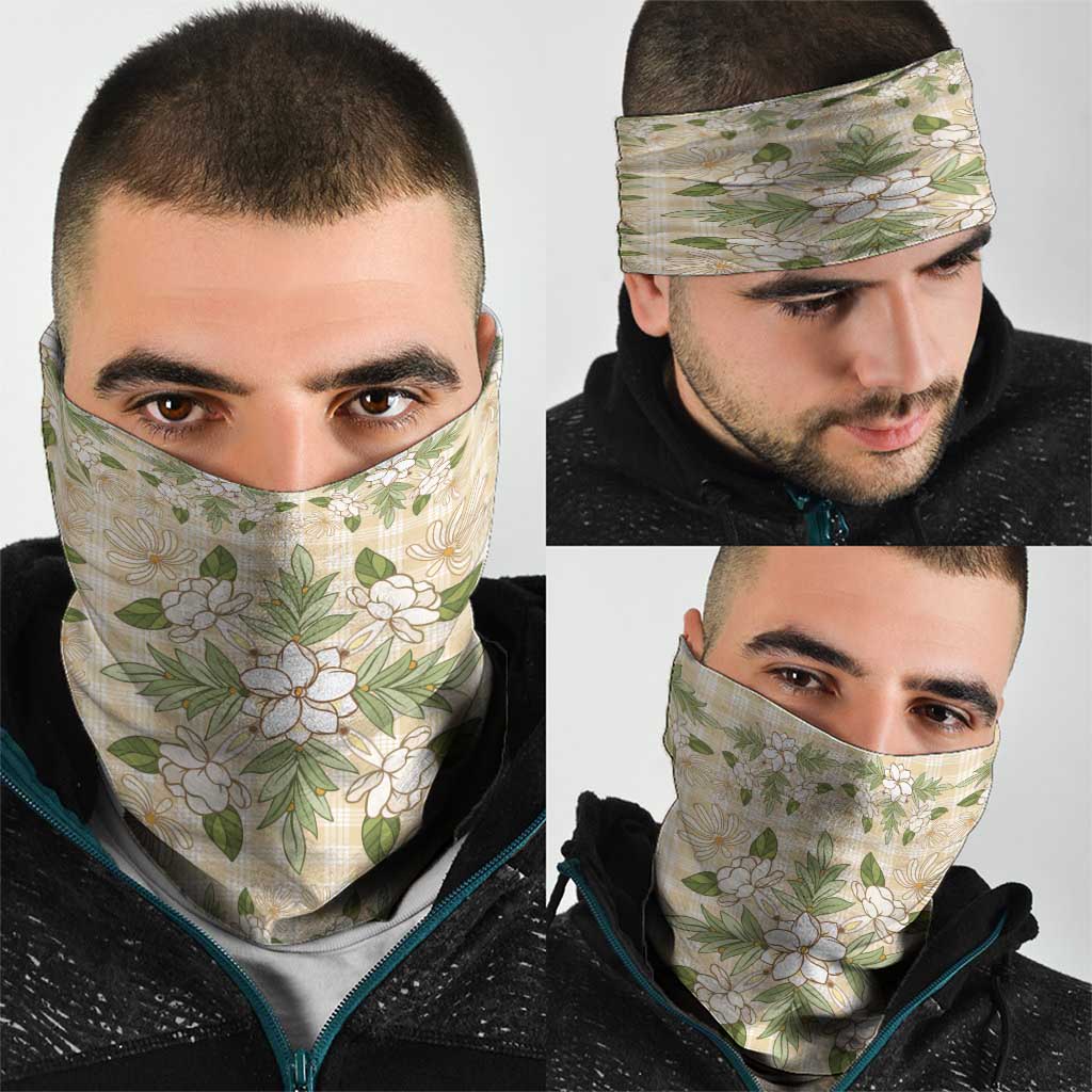 Squares Maile Leaf Neck Gaiter Beige Palaka Hawaiian Quilt Pattern LT9 - Polynesian Pride