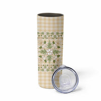 Squares Maile Leaf Skinny Tumbler Beige Palaka Hawaiian Quilt Pattern LT9 - Polynesian Pride
