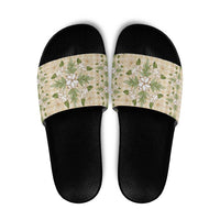 Squares Maile Leaf Slide Sandals Beige Palaka Hawaiian Quilt Pattern LT9 Beige - Polynesian Pride