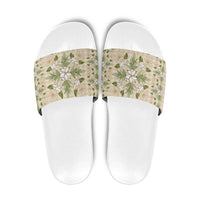 Squares Maile Leaf Slide Sandals Beige Palaka Hawaiian Quilt Pattern LT9 Beige - Polynesian Pride