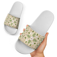 Squares Maile Leaf Slide Sandals Beige Palaka Hawaiian Quilt Pattern LT9 - Polynesian Pride