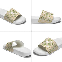 Squares Maile Leaf Slide Sandals Beige Palaka Hawaiian Quilt Pattern LT9 - Polynesian Pride